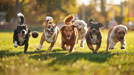 dogs playing football on the football field
