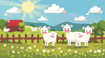 Obraz na płótnie Canvas Cute white cows on farm Vector style vector design 