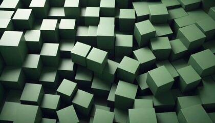 Row of green cubes placed neatly in a line, creating a geometric pattern