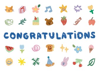 cute illustration stickers on congratulations card seamless pattern