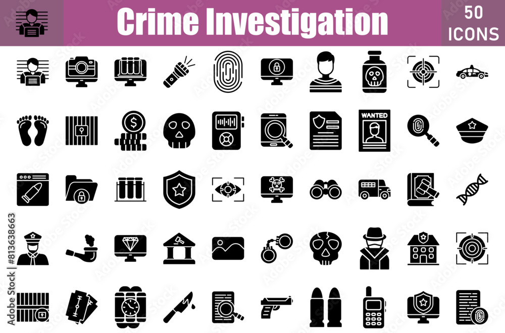 Sticker Crime Investigation Icons Set.Web and mobile icons.Vector illustration