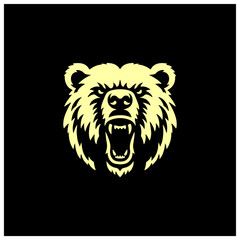 grizzly bear fierce angry face, siluet vector
