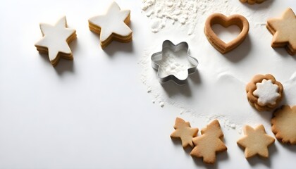 Assorted Christmas cookies beautifully arranged on a white background, showcasing different shapes and decorations for the holiday season - Powered by Adobe