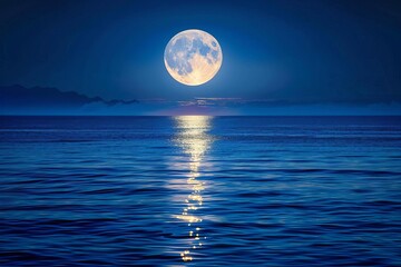 full moon reflecting on calm ocean surface at night moonlight seascape landscape photography