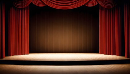 Fototapeta premium A stage with a vibrant red curtain drawn closed, creating an atmosphere of anticipation and excitement