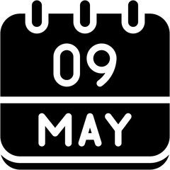 Vector Icon Calendar, May, nine, 9, calendar date, monthly calendar, time and date, month, schedule