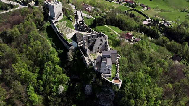 Celje Castle drone footage at midday
