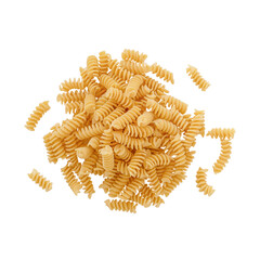 Handful of raw fusilli isolated on white background. Stack of uncooked Fusilli with transparent background.