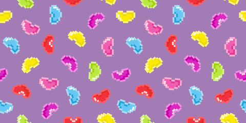 Pixel art jelly beans candy seamless pattern.