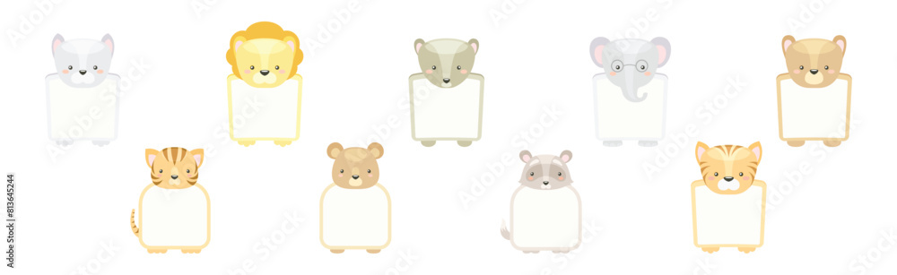 Poster animal note card with empty space vector set