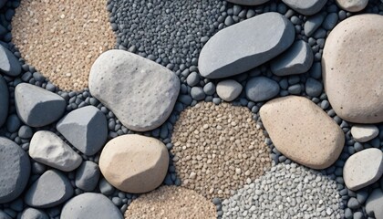 Detailed close-up view of various rocks and gravel, showcasing different textures and shapes in a natural outdoor setting