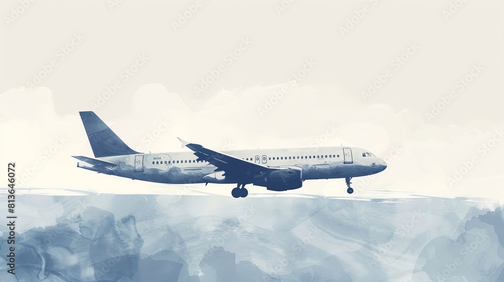 Aufkleber single line airplane flat design side view abstract art theme water color monochromatic color scheme