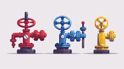 Steam valves flat design side view thermal systems theme water color Tetradic color scheme