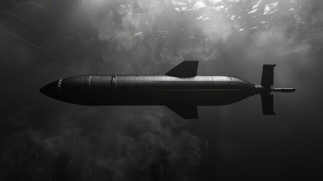 True-to-life submarine-launched missile flat design front view stealth capability theme 3D render Monochromatic Color Scheme