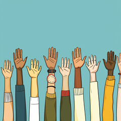 a row of diverse hands belonging to those with disabilities, cartoon