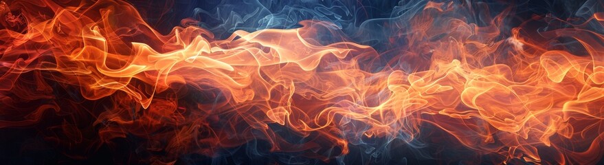 Fototapeta premium Fire flames texture on black background, panorama
