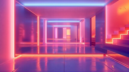 futuristic hallway with neon lights