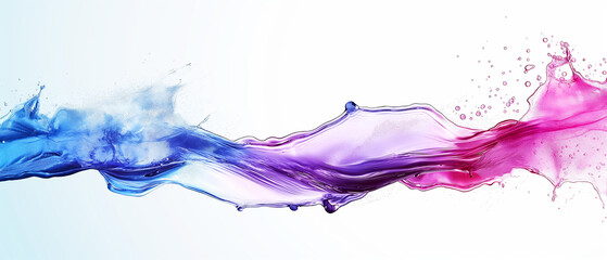 Dynamic splash of blue and pink liquids in motion. Copy space. 	