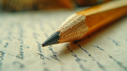 A close-up of a pencil on handwritten notes.