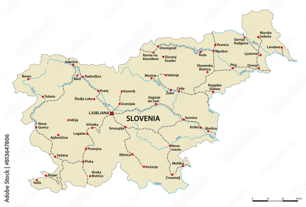 Sticker Map of the main railway routes in Slovenia