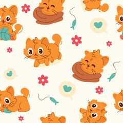 Seamless pattern character cartoon  cat