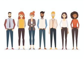 Obraz premium Group of Diverse Cartoon Business Professionals Standing Together.