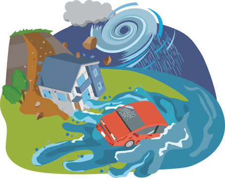 土砂災害と水害のイメージイラスト