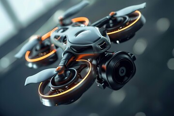 futuristic robot spy drone with camera flying and filming artificial intelligence concept 3d illustration