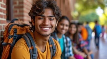 Cheerful Young Indian College Students Hanging Out On Campus