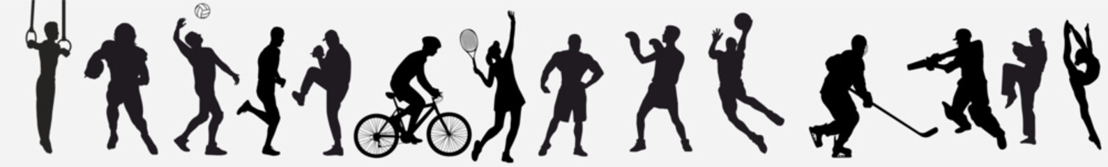 set of sports people silhouette. Collection of sports people in pose. 