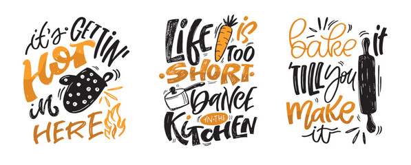 Fototapeta premium Cute hand drawn doodle lettering quote about cooking. Lettering quote - 100% vector image - t-shirt design. Lettering print art.