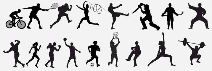 set of sports people silhouette. Collection of sports people in pose. 