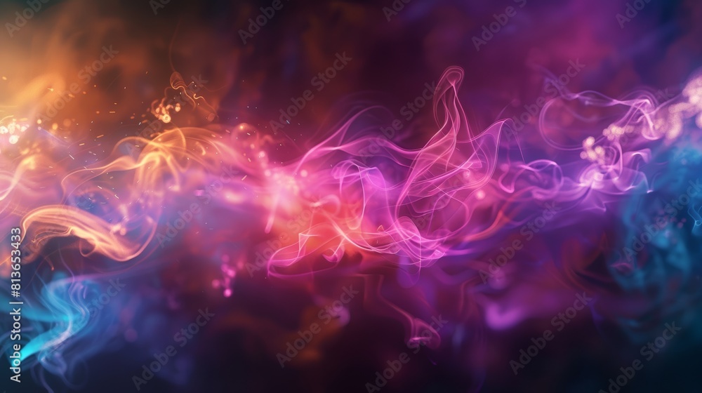 Poster organic light leaks dancing across a dark background in a variety of vibrant colors, creating a mesm