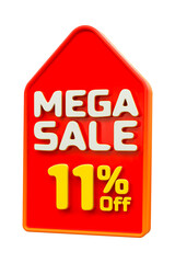3d sales discount Number 11 percentage price tag for discount sale promotion concept by 3d render
