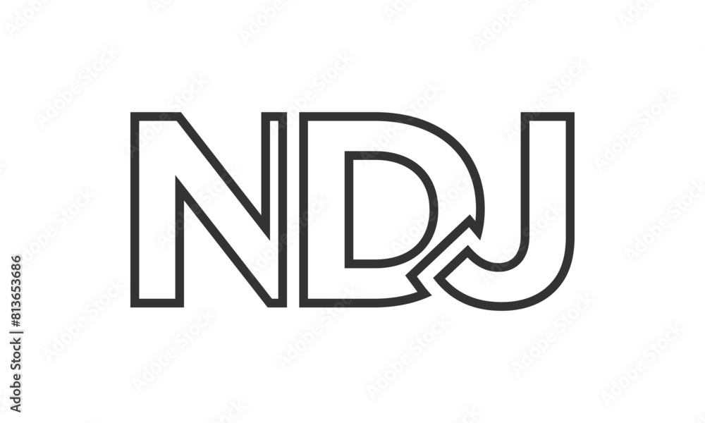 Poster NDJ logo design template with strong and modern bold text. Initial based vector logotype featuring simple and minimal typography. Trendy company identity.