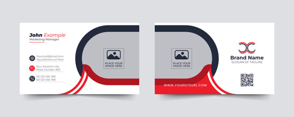 Red modern and creative business card template. Simple clean visiting card design. Luxury and elegant visit card layout. Easy editable business for design with vector illustration.