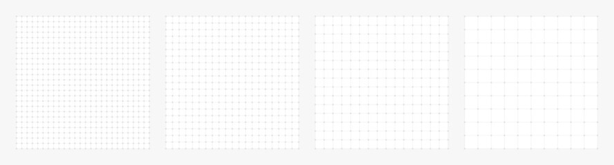 Set of square grid background with lines and dots with empty space. Design of square graph paper, school math sheet, grid paper sheet, notebook pattern, architectural graph paper. Vector illustration