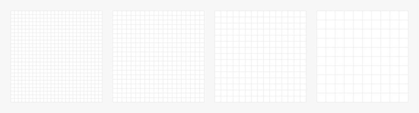 Set of square grid background with empty space. Design of square graph paper, school math sheet, grid paper sheet, notebook pattern, architectural graph paper. Vector illustration