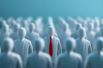 Stand Out From The Crowd - Unique Leadership Concept Illustration man wearing red tie in all white people standing out from them 