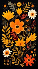 Floral embroidery flat design top view Garden theme cartoon drawing Complementary Color Scheme