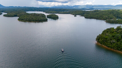 Fototapeta premium Aerial view of Bukit Batu at Lake Riam Kanan, Banjarbaru, South Kalimantan