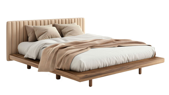 Furniture Nodic style of double bed isolated on a white background,