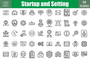 Startup And Setting Icons Set. Editable Stroke. Pixel Perfect