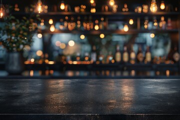 A bar with a counter and a vase of flowers on it