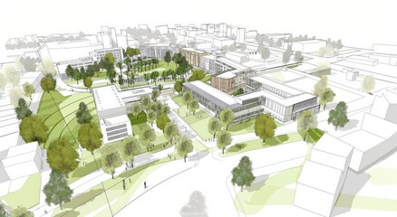 Sustainable urban masterplan concept sketch - eco-friendly architecture design