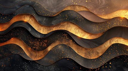 Timeless abstract art of luxurious black lines dotted with gold, against a gradient backdrop