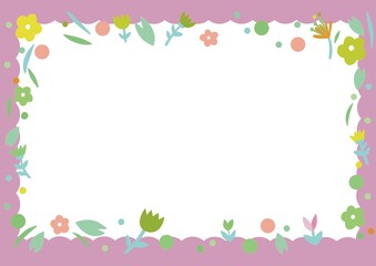 cute tiny colorful flowers with leave frame in white background. paper , note , planner , diary and presentation background decoration.
