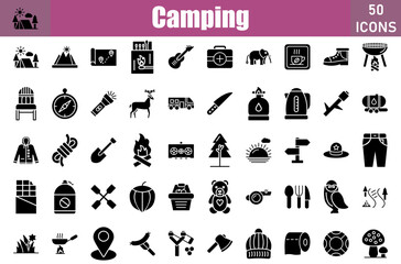 Camping Icons Set. Editable Stroke. Pixel Perfect