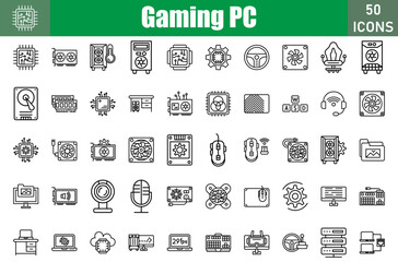 Gaming PC Icons Set. Editable Stroke. Pixel Perfect
