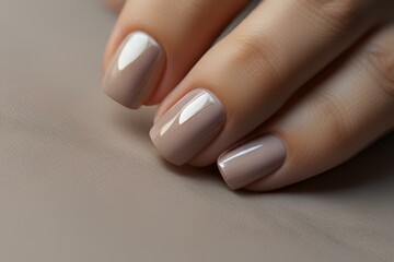 Closeup to woman hands with Beautiful looking different  neutral colors manicure gel polish manicure on square nails.